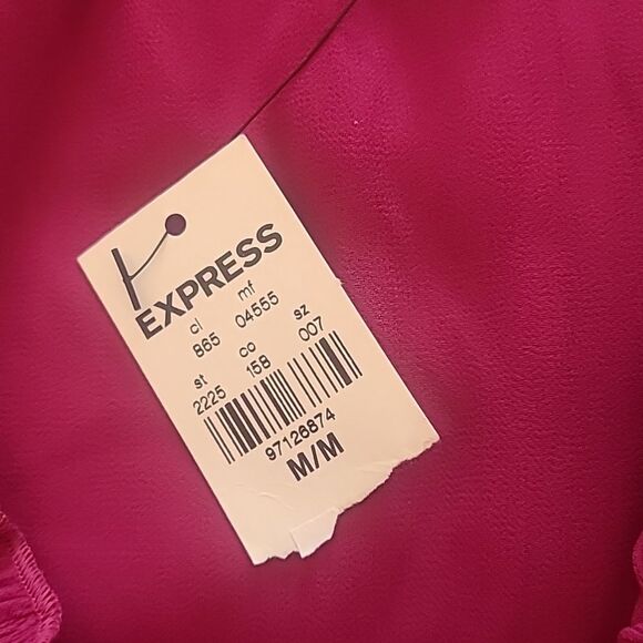 EXPRESS Peasant Blouse Semi Sheer Long Sleeve Fuschia Pink Size M - Picture 10 of 11